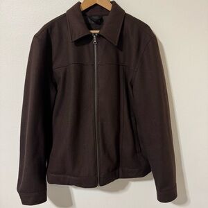 Gap Factory Wool Blend Bomber Jacket Brown Y2K Zipper Minimalist Career-Large